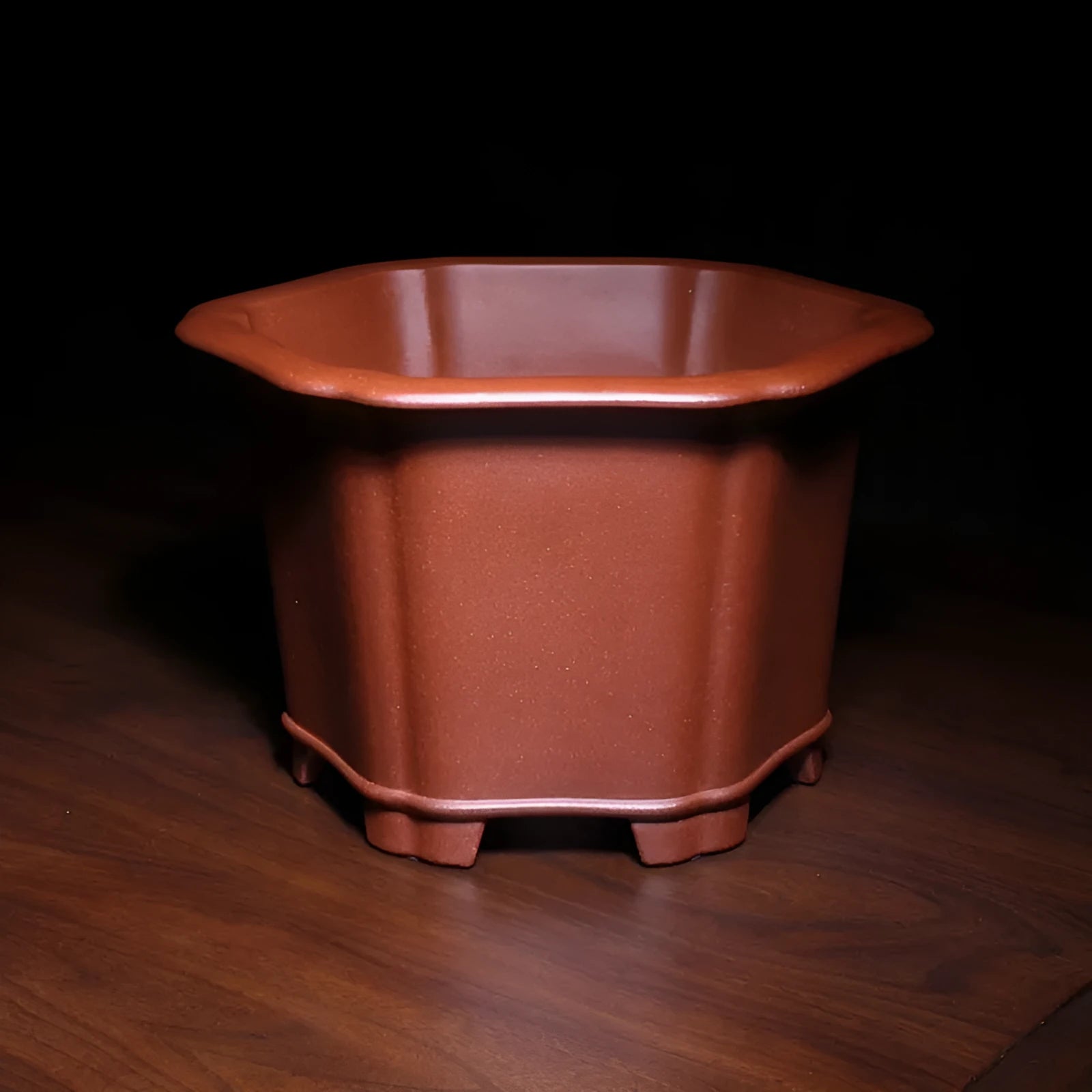 Floating Mouth Six Square Fine Zisha Flowerpot in Descending Slope Mud Blue ceramic planter