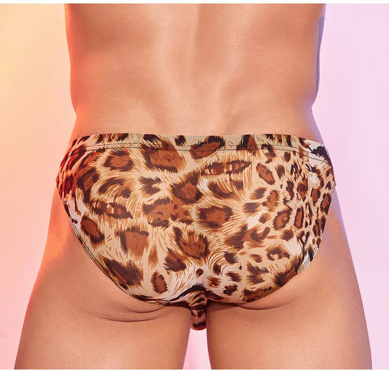 Men's leopard print low waist panties free size nylon underwear