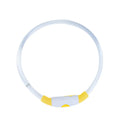 USB rechargeable LED dog collar glowing blue with adjustable TPU strap and charging cable