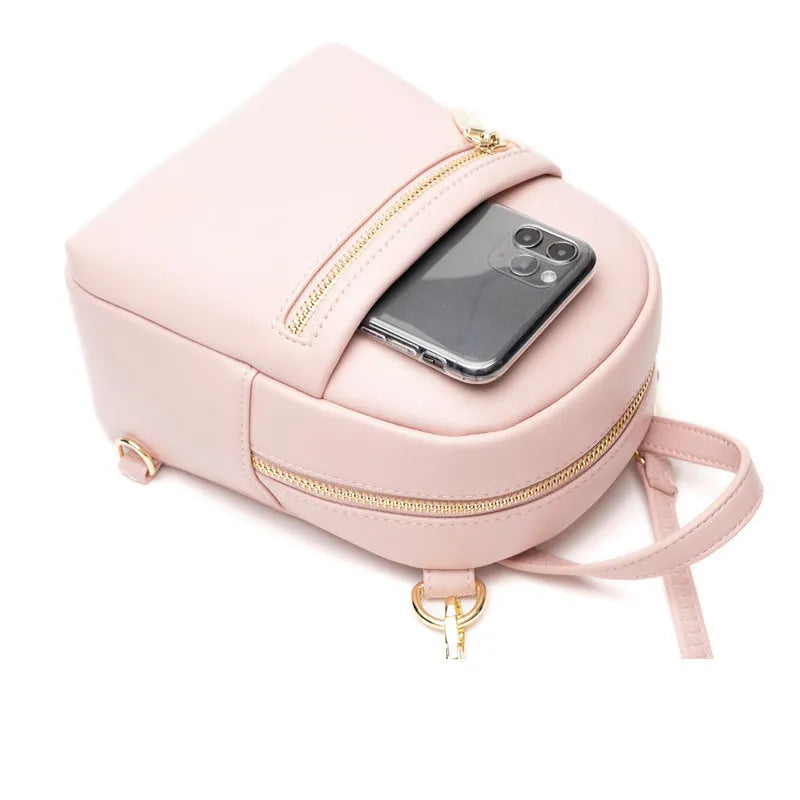 Soft PU mini backpack in street style with 3D pocket, shown in one of six available colours.