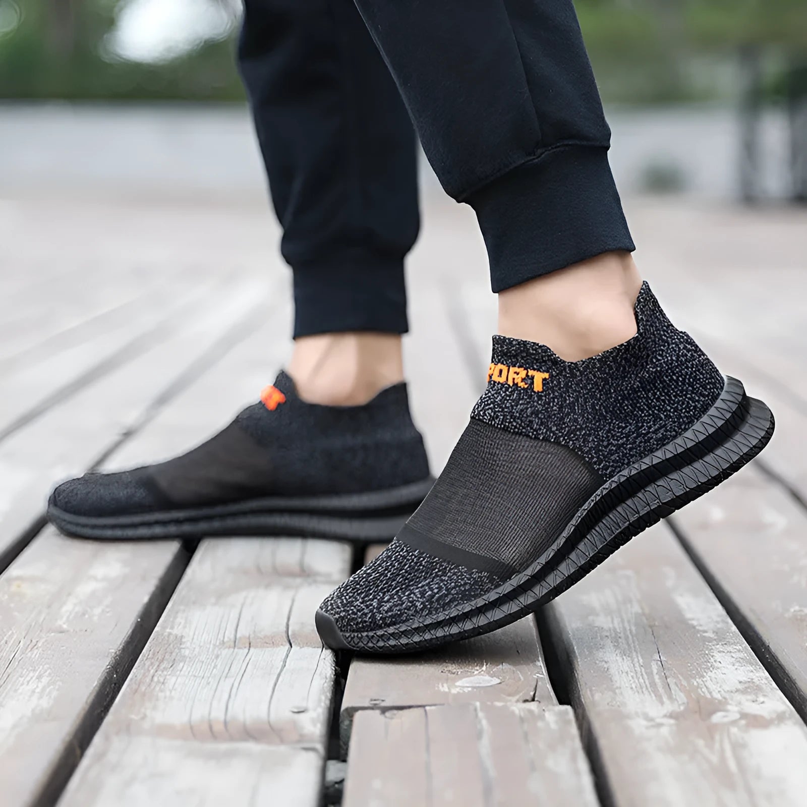 Breathable Flyknit slip-on socks shoes in khaki with MD sole and decorative tassel.