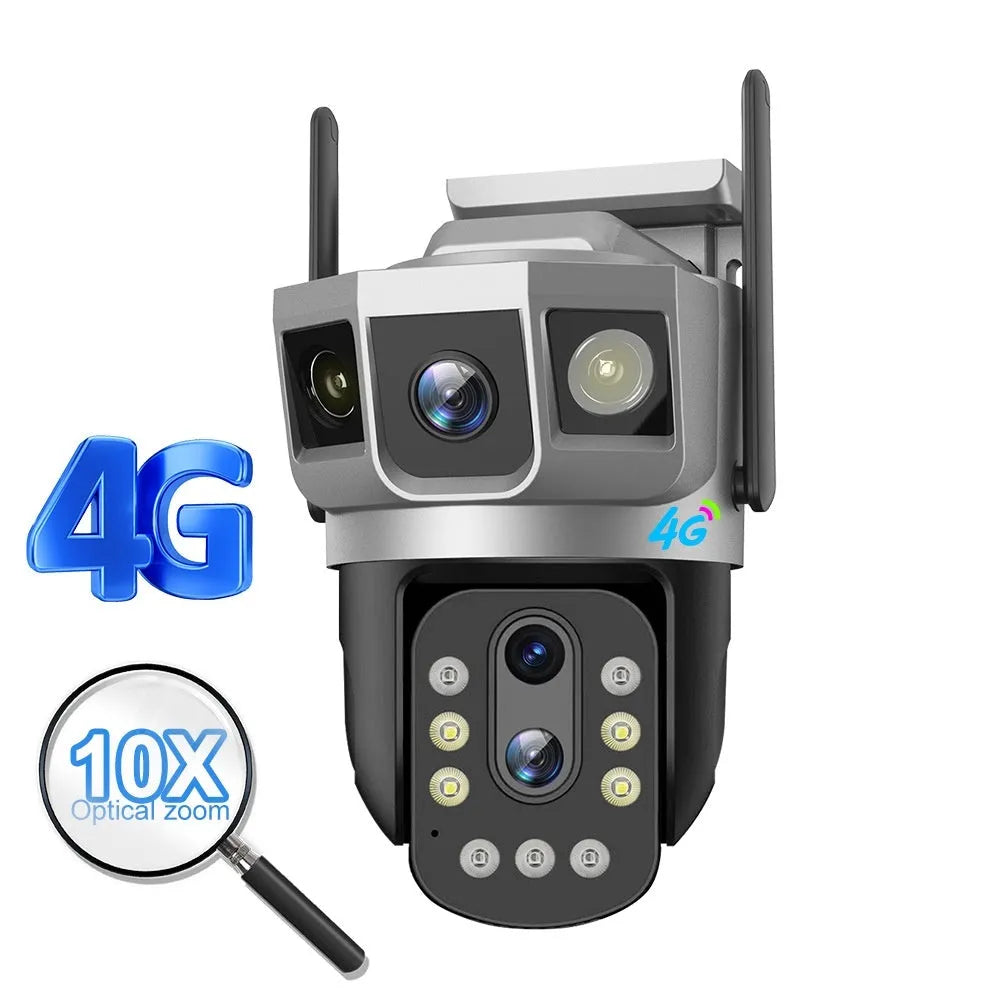 V380 4G outdoor security camera with solar panel and 10x zoom lens