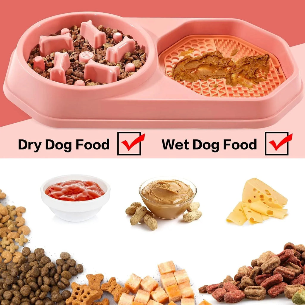 Blue interactive slow feeder dog bowl with puzzle maze pattern for anti-gulping feeding
