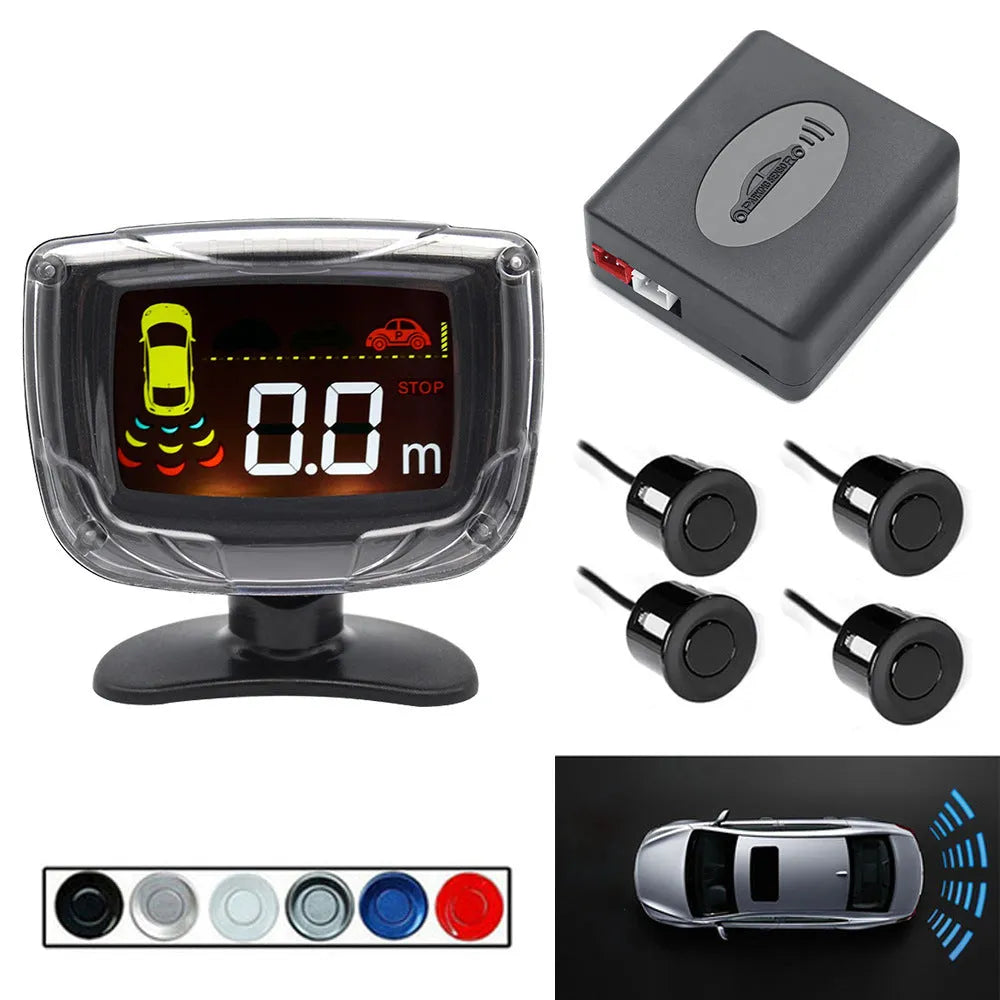 Wireless vehicle reversing sensor system with LED display and four ultrasonic probes