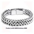 Silver titanium steel men's bracelet with geometric pattern on front and back of links.