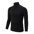 Men's solid colour high-neck polyester base layer top in black, long sleeves, thick fabric for winter warmth