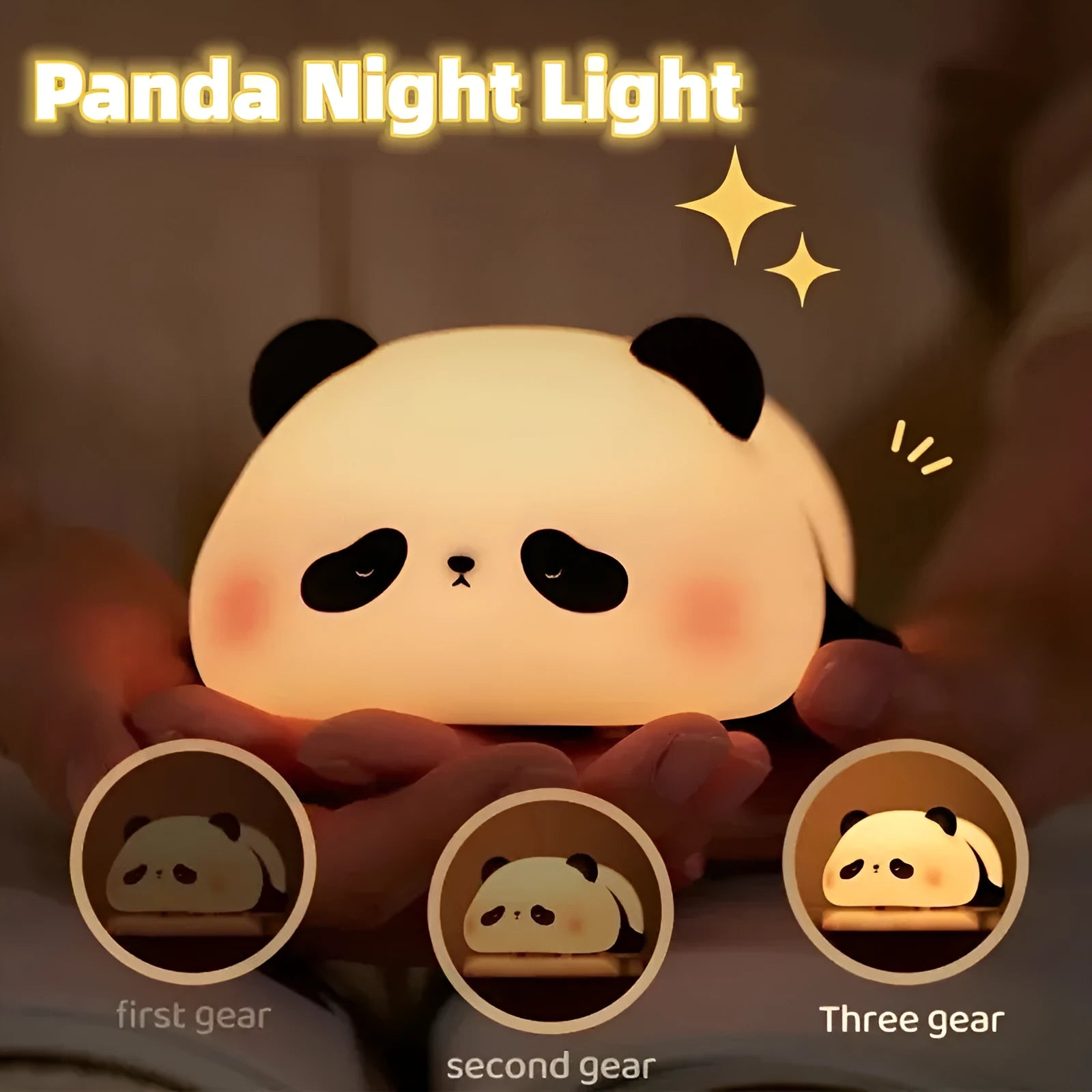 Panda-shaped silicone night light for children with warm white glow