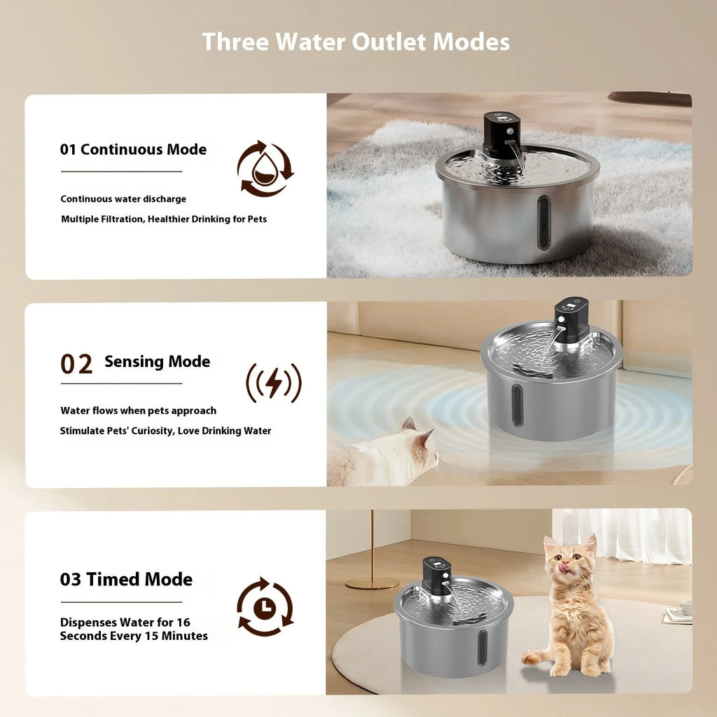 White or black stainless steel pet water fountain with heating base and circulation pump