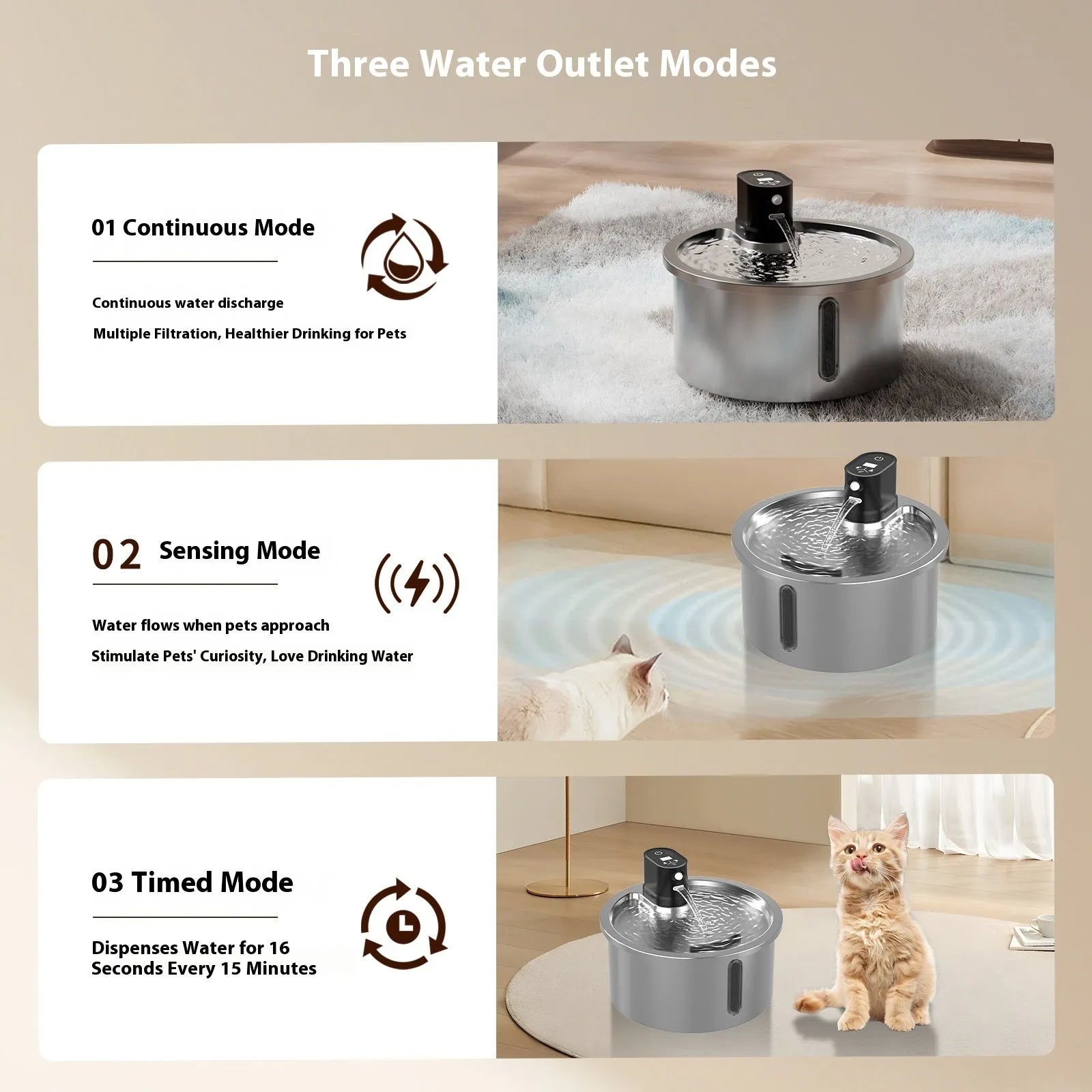 White or black stainless steel pet water fountain with heating base and circulation pump