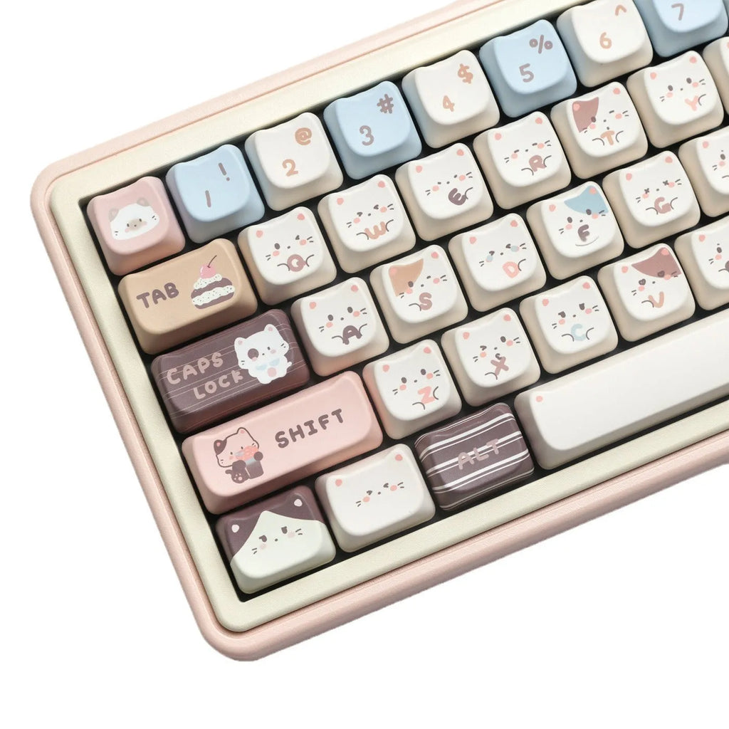 High Sea Salt Cat theme PBT keycap set with 7u March supplements on mechanical keyboard