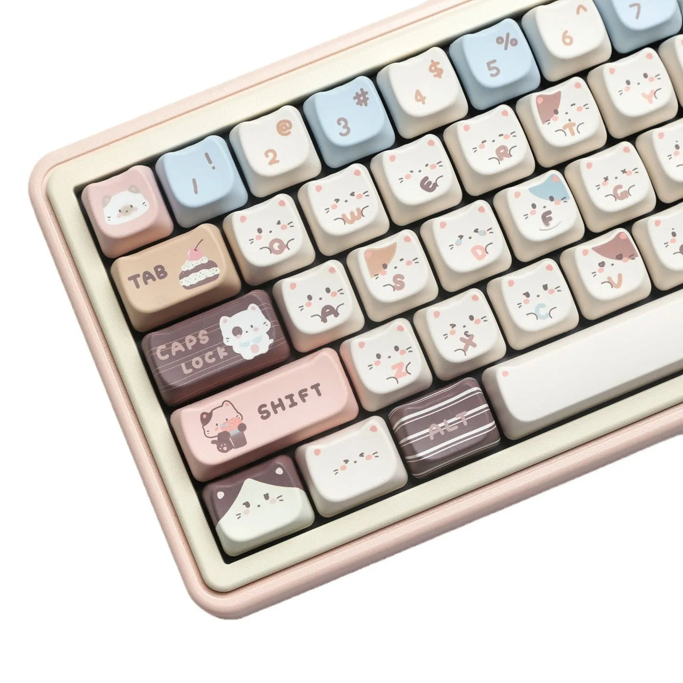 High Sea Salt Cat theme PBT keycap set with 7u March supplements on mechanical keyboard