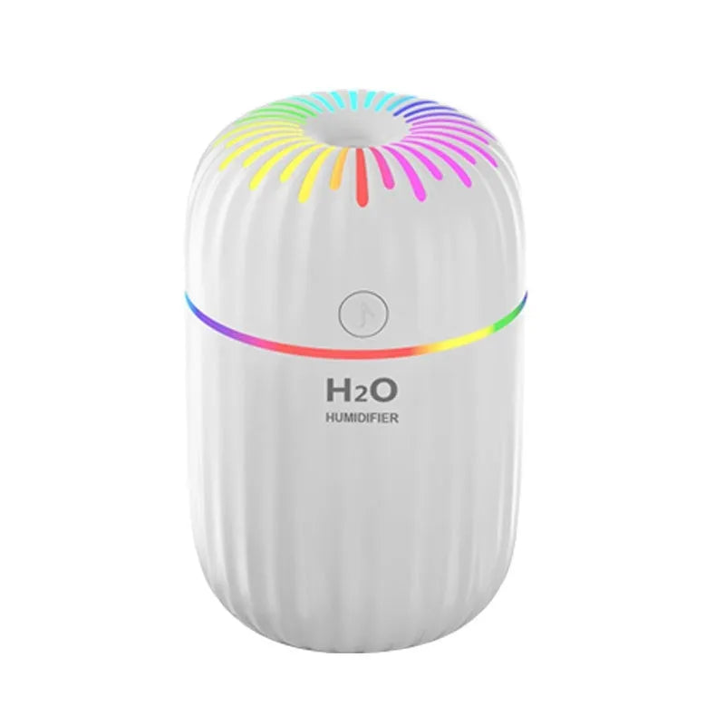 Compact fireworks design USB humidifier in white, pink, or green colours measuring 75x75x116mm