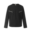 Men's loose fit black and grey cotton long sleeve casual T-shirt on a hanger.