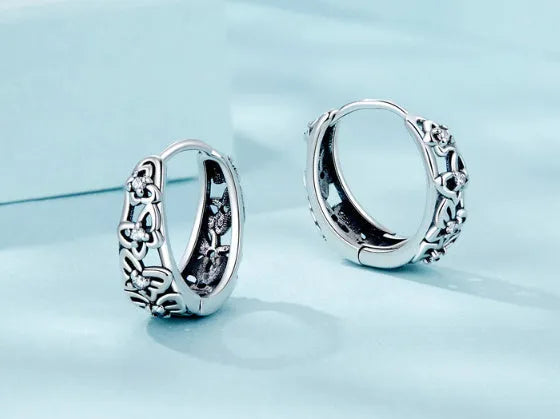 Sterling silver retro hollow butterfly zircon earrings with S925 certification