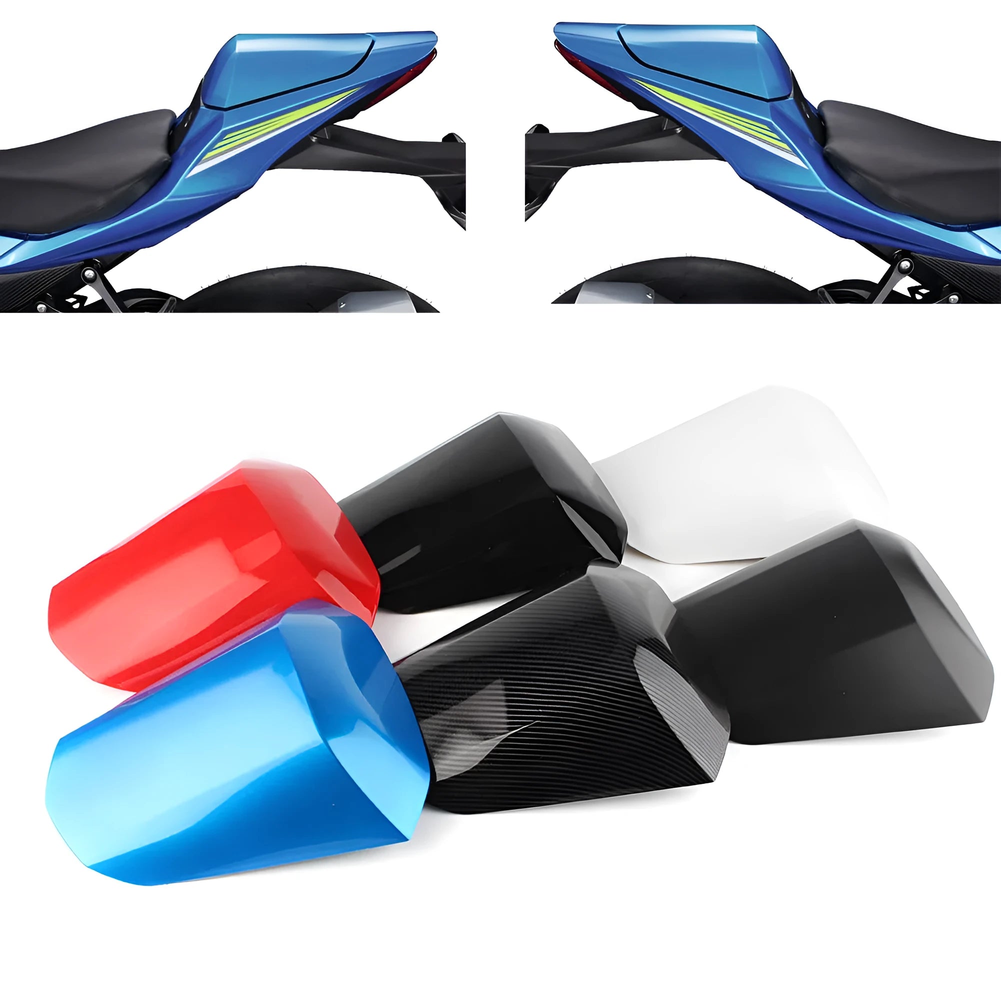 GSXR1000 motorcycle rear cowl seat cover in ABS plastic, shown in selected colour.