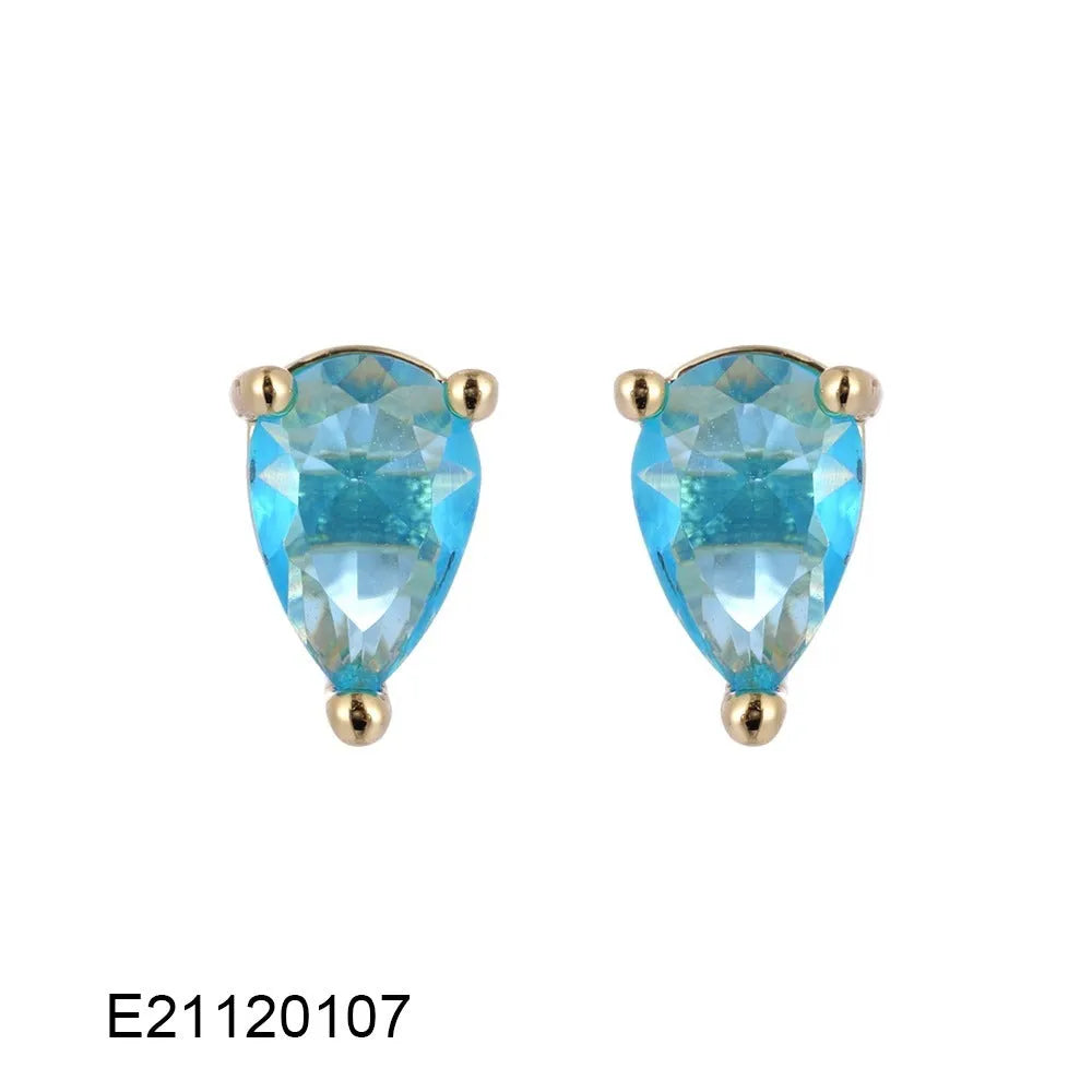 Gold-plated pear drop earrings in a candy colour with zircon stone accents on a simple copper setting.