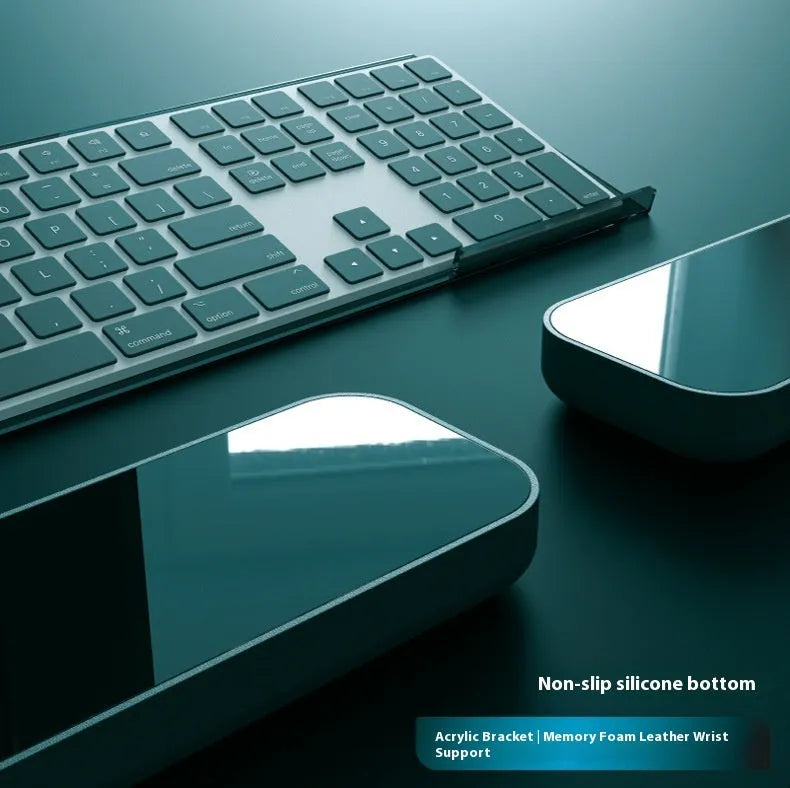 Memory foam wrist support pad with resin base and wrist strap in solid colour options