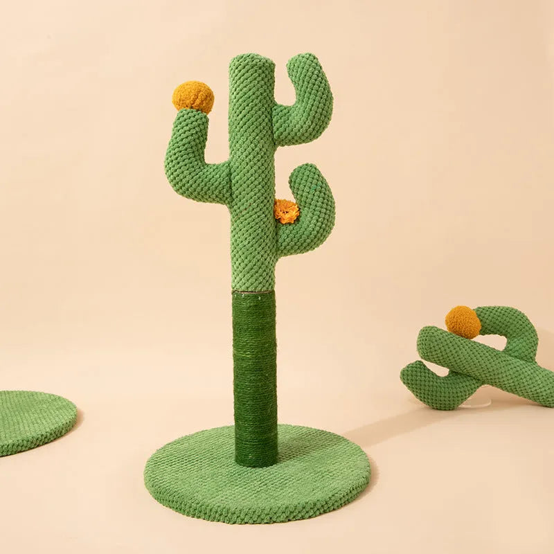 Cactus-shaped cat scratch board with climbing pole and platform, coconut tree alternative design
