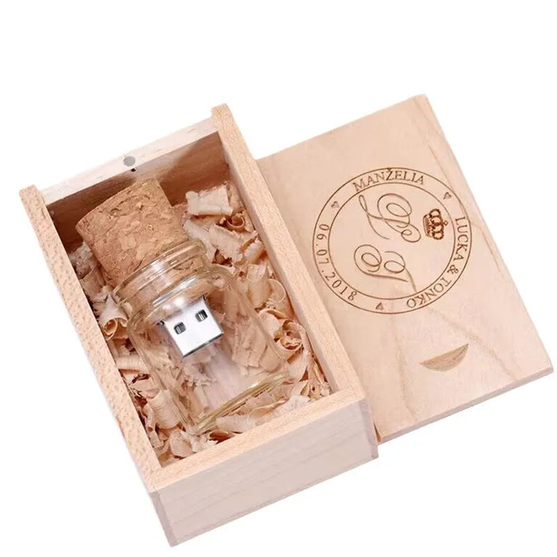 Wooden Wish Drift Bottle USB flash drive with transparent design measuring 60x28mm