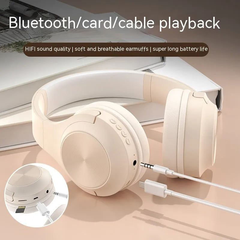 Personalized wireless Bluetooth headset with head-mounted design in ivory white, chalk black, and youth green colour options