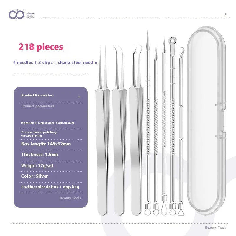 4-piece metal acne needle set with ultra fine pointed tips for precise skin treatment applications