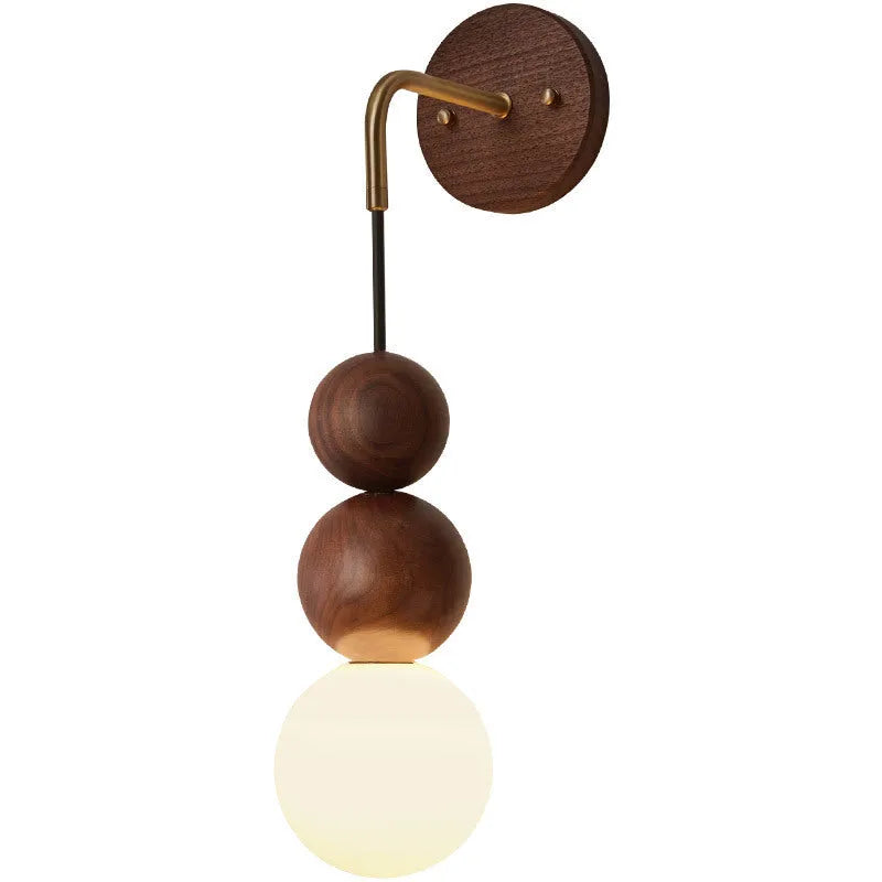Wood and copper wall lamp with tricolour lighting, 10cm diameter by 50cm height