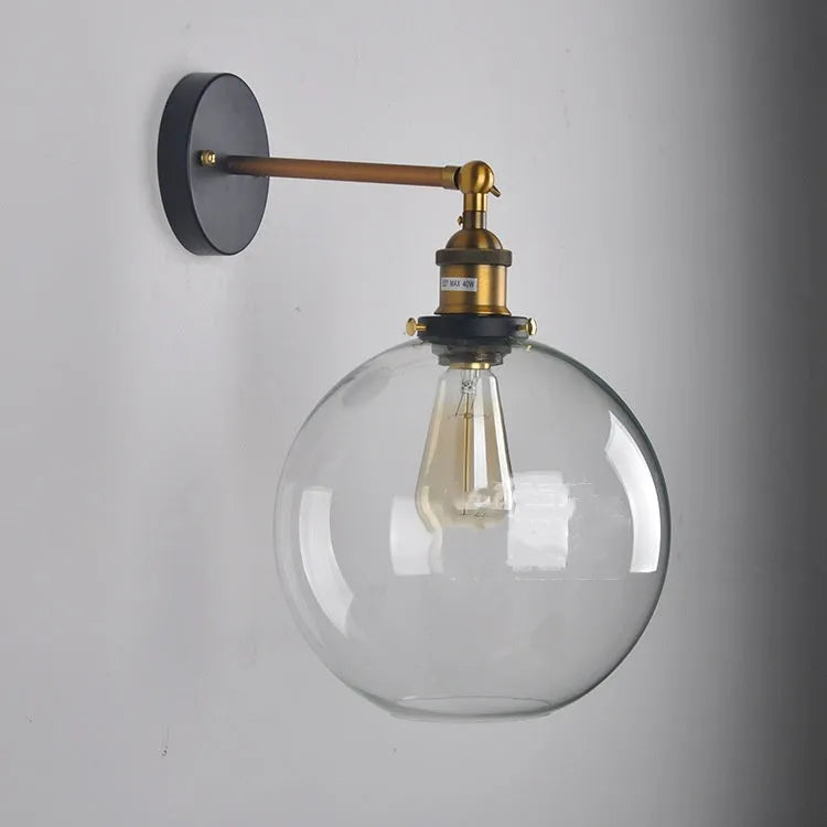20cm retro round ball glass wall lamp with transparent amber smoke grey colour options