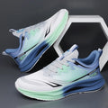 Men's low-top casual trainers with woven mesh upper and rubber sole in black, blue-grey, and green-grey colours.