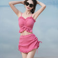 Women's solid colour milk silk bikini swimsuit for swimming, showing top and pants.