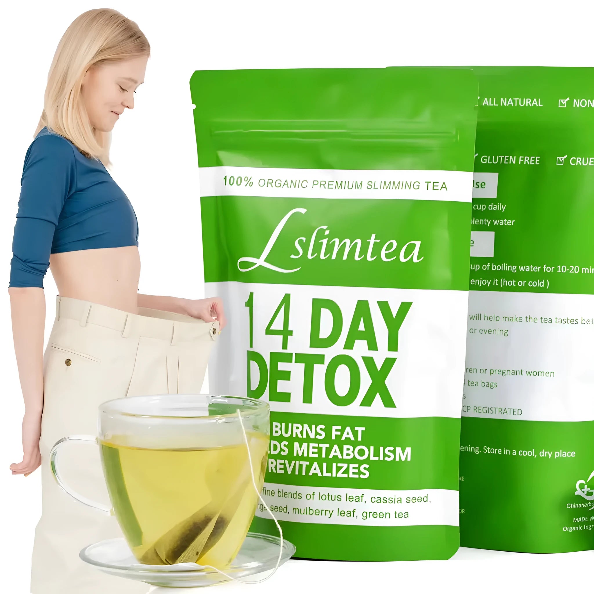 14 individually wrapped herbal detox tea sachets in a box, 3g each, total 42g weight management support