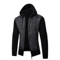 Men's grey corduroy hooded sweater coat with a cinched waist, shown front view.