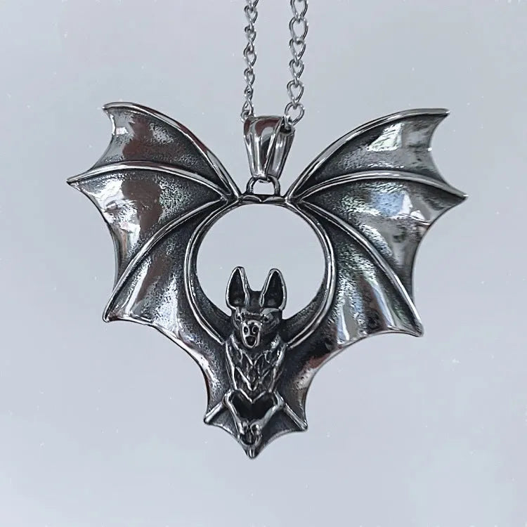 Vintage gothic big bat necklace alloy cross chain electroplated couple style AQ-5841 dark pendant
