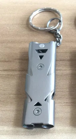 Metal keychain whistle with keychain ring in black and silver colour options