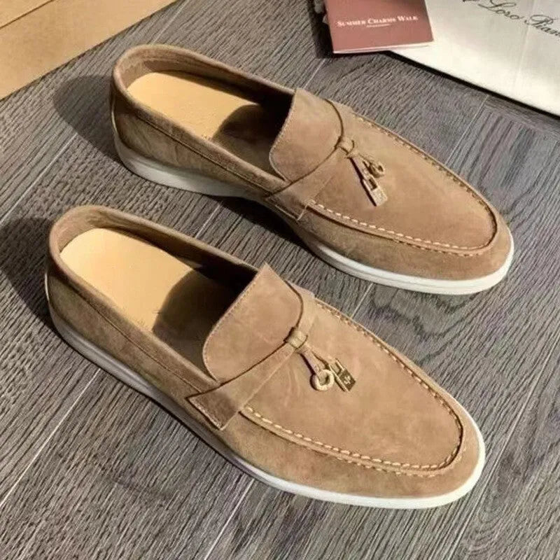 Unisex high-top slip-on loafers with round toe and visible sewing detail, shown in multiple colour options.