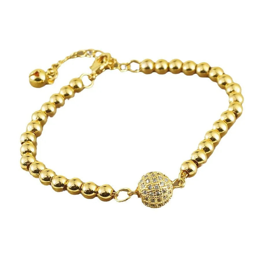 Women's copper bracelet with single zircon ball in heart-shaped Arabic style design