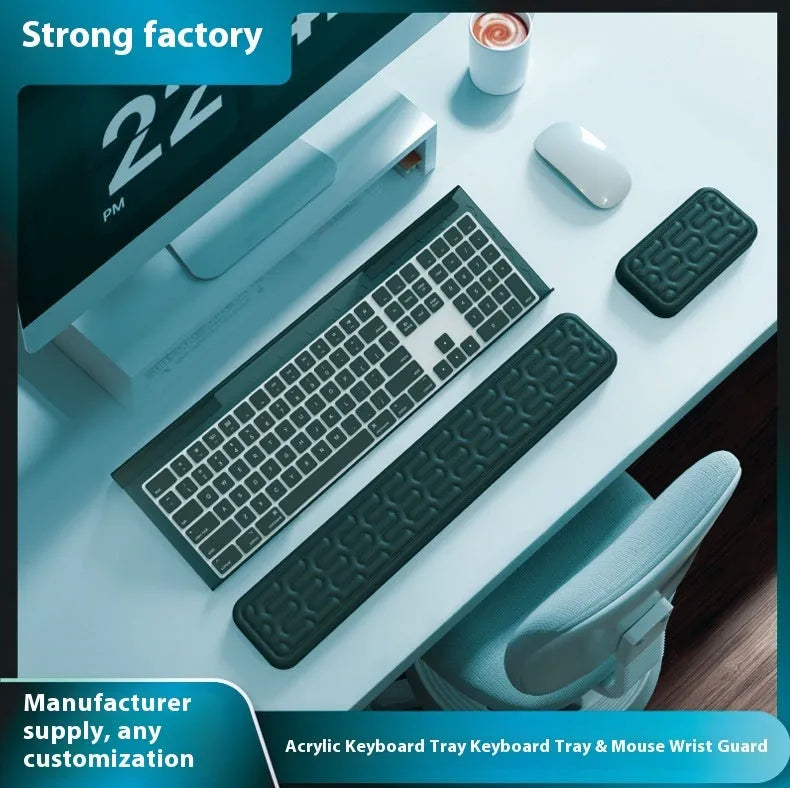 Memory foam wrist support pad with resin base and wrist strap in solid colour options