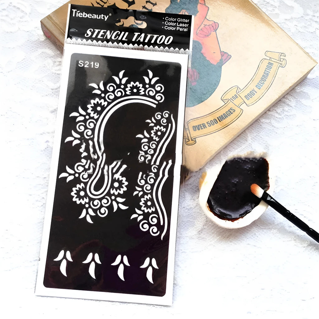 Geometric hollow tattoo template sticker on water transfer paper in Southeast Asian style