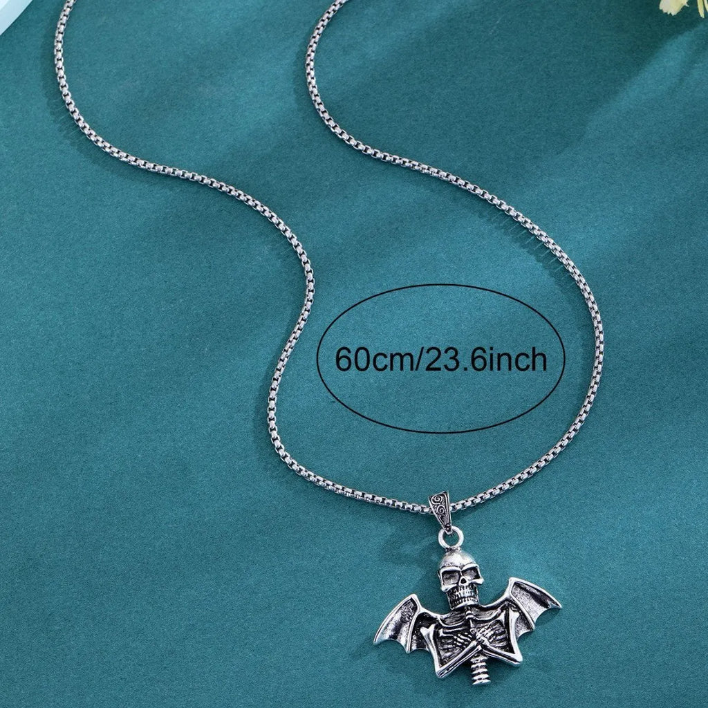 Men's metal alloy collarbone chain with angel skull pendant in gothic punk style