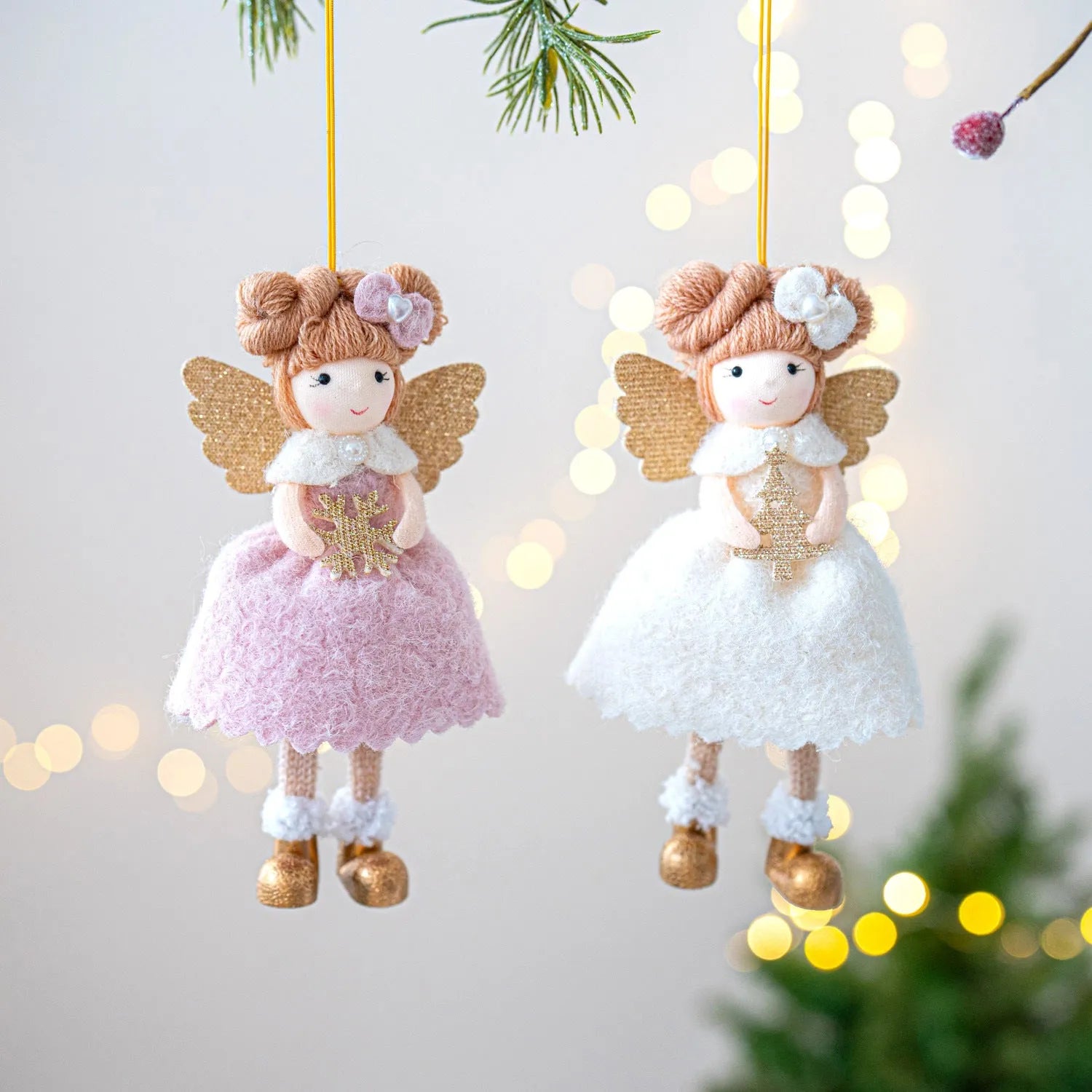 Christmas angel wings plush pendant in soft cloth material, pink and white colour options