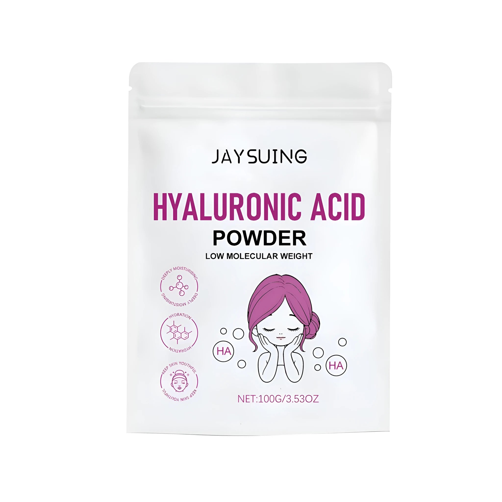 Hyaluronic acid powder container with mixing mask for DIY skincare formulations