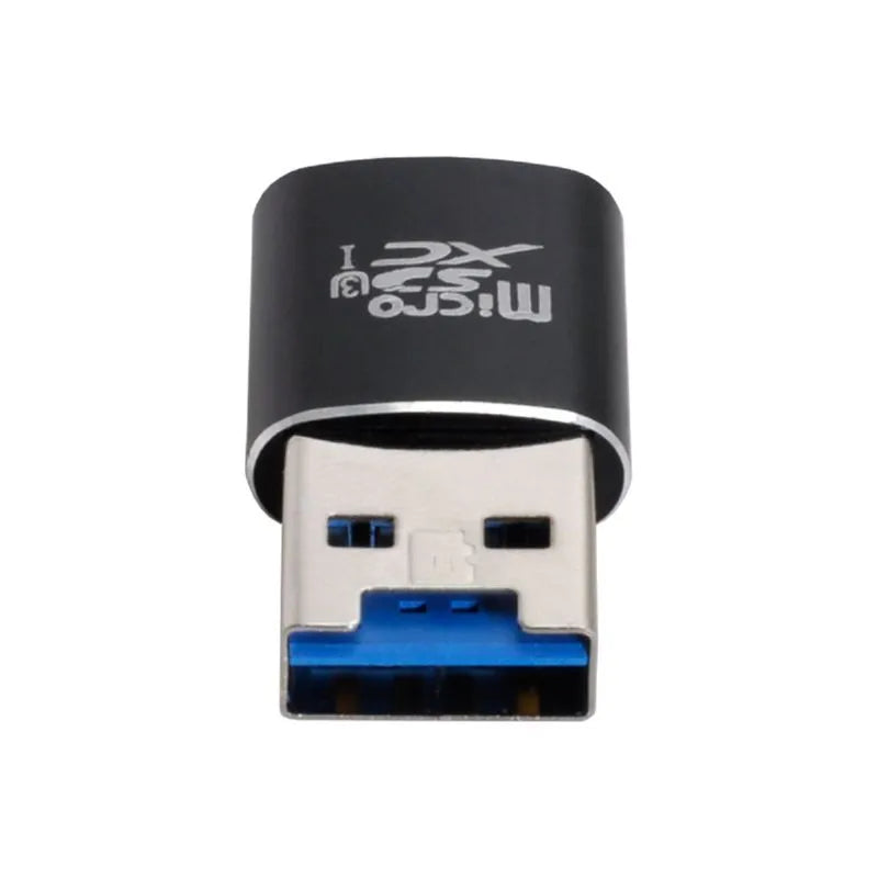Black USB 3.0 card reader for Micro SD memory cards with SDHC and SDXC support.