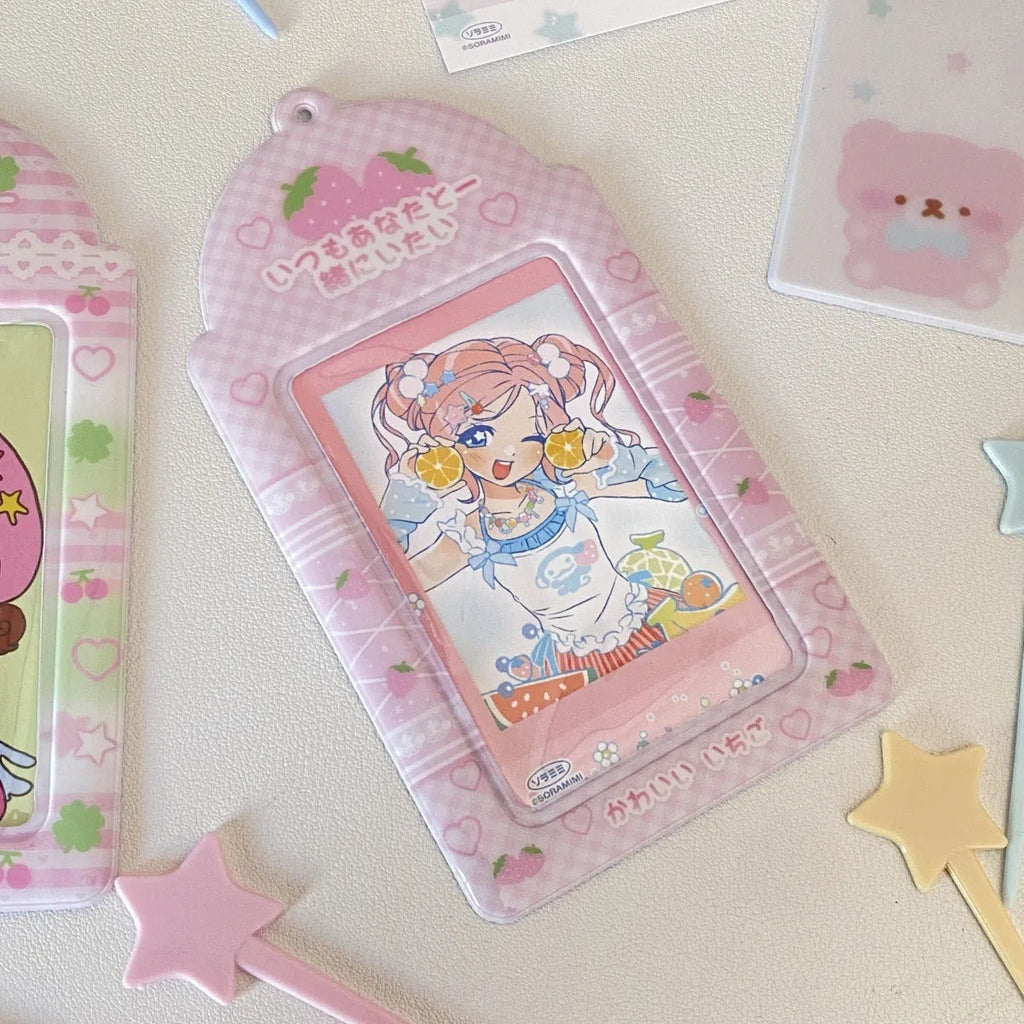 Cartoon Strawberry style PVC meal card holder pendant with clear card sleeve