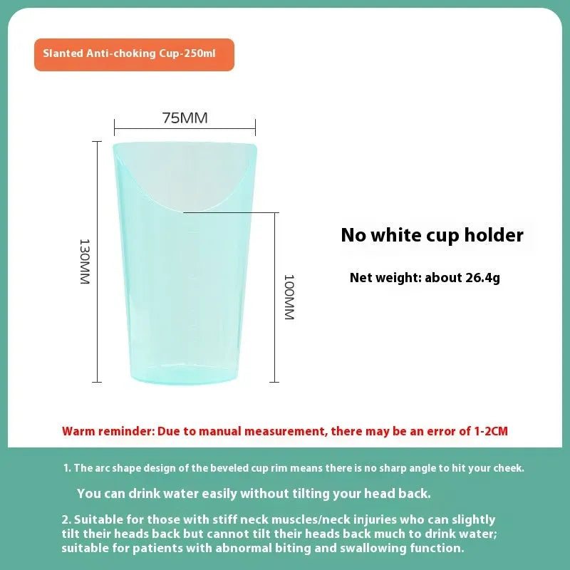 Oblique mouth bedside drinking cup with handle and lid for elderly and pregnant women