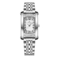 Women's square quartz wrist watch with white dial and gold metallic case