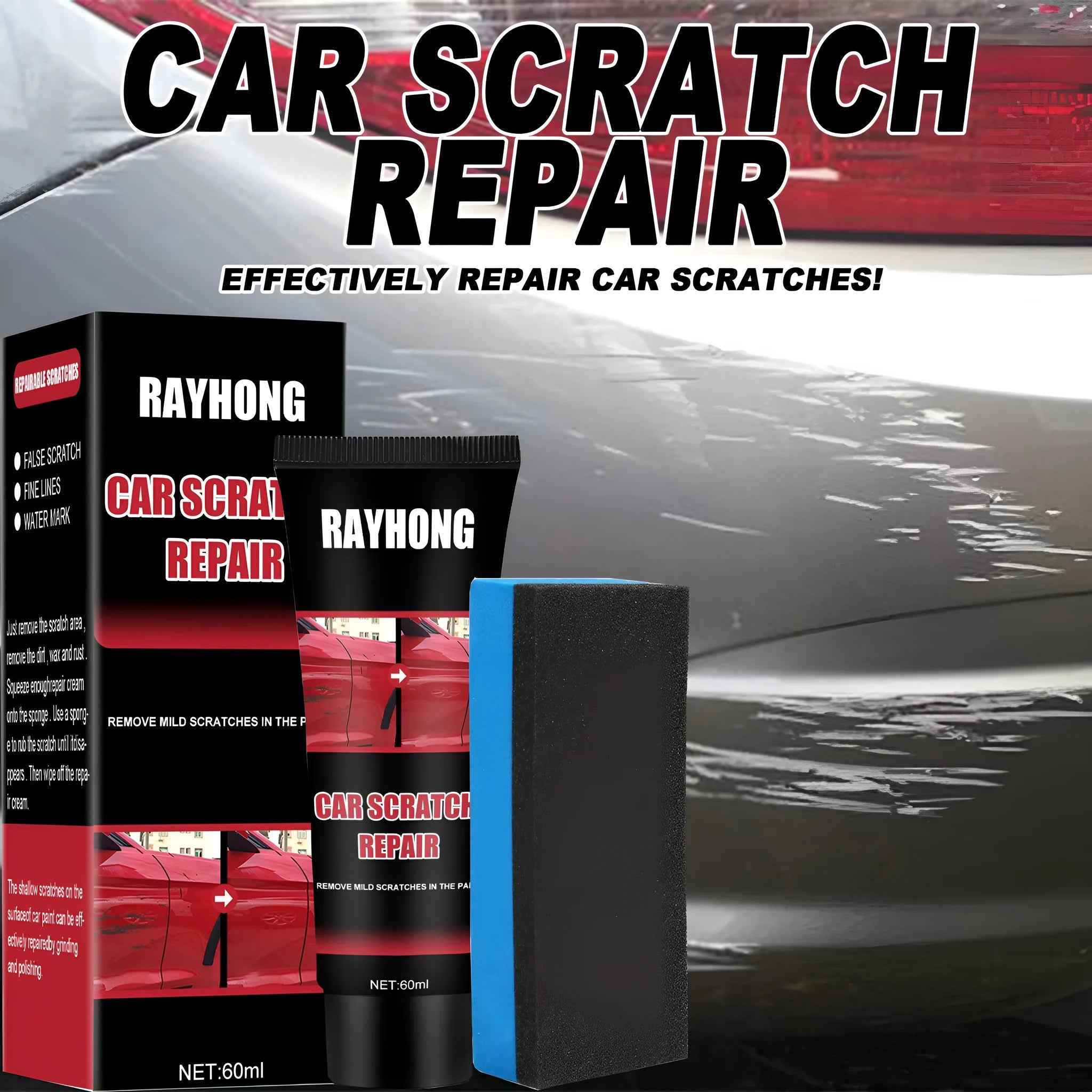 60ml tube of car scratch repair wax with applicator for automotive paint surfaces