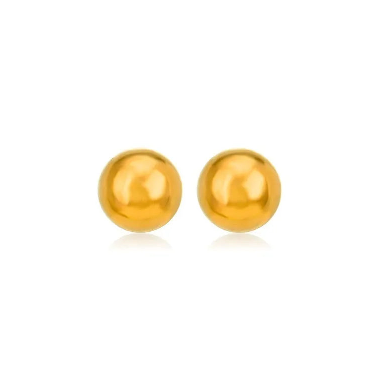 Stainless steel round ball stud earrings on a plain background, showing gold and silver tone options.