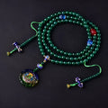 Natural green agate 108 bead multi-circle bracelet with Thangka design and certificate