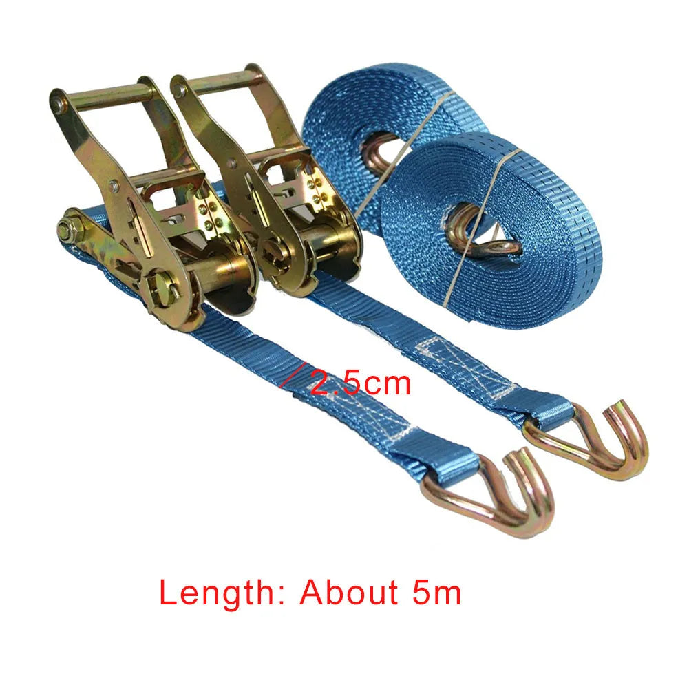Steel and polyester double hook ratchet tensioner strap for cargo and furniture moving.