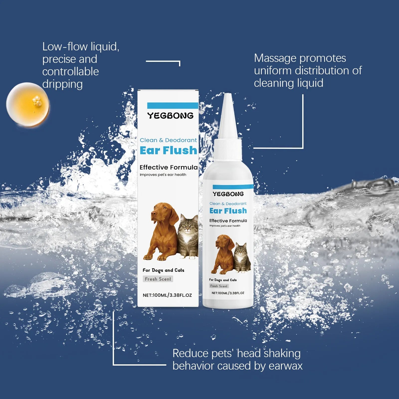 100ml cat and dog veterinary formula ear cleaner bottle for gentle earwax removal