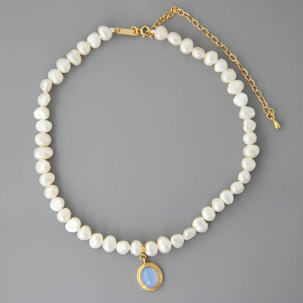 Geometric silver pendant pearl necklace with irregular pearls on adjustable silver chain